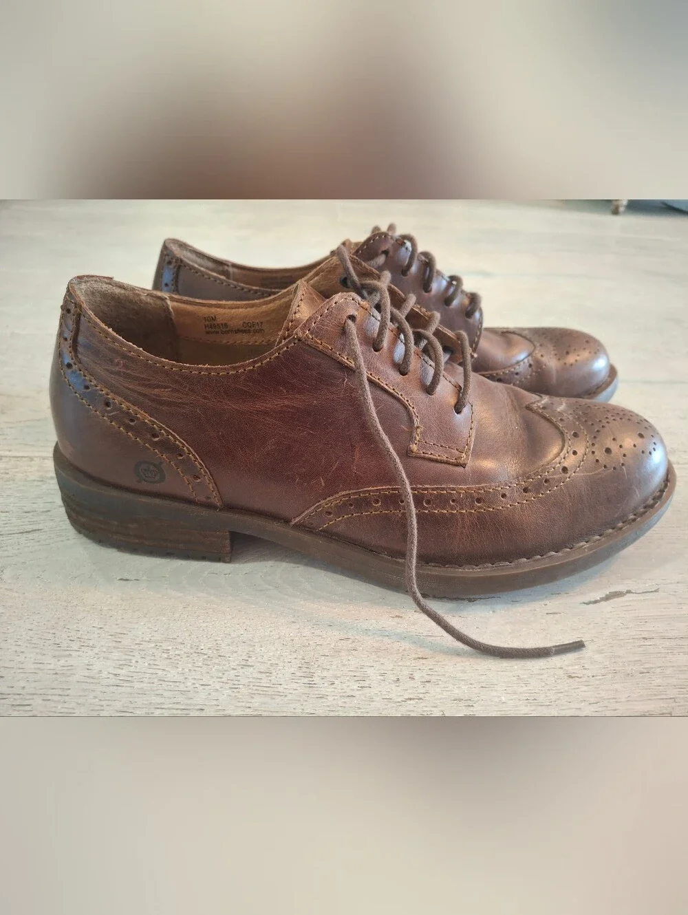 Born Brown Leather Brogue Derby Shoes